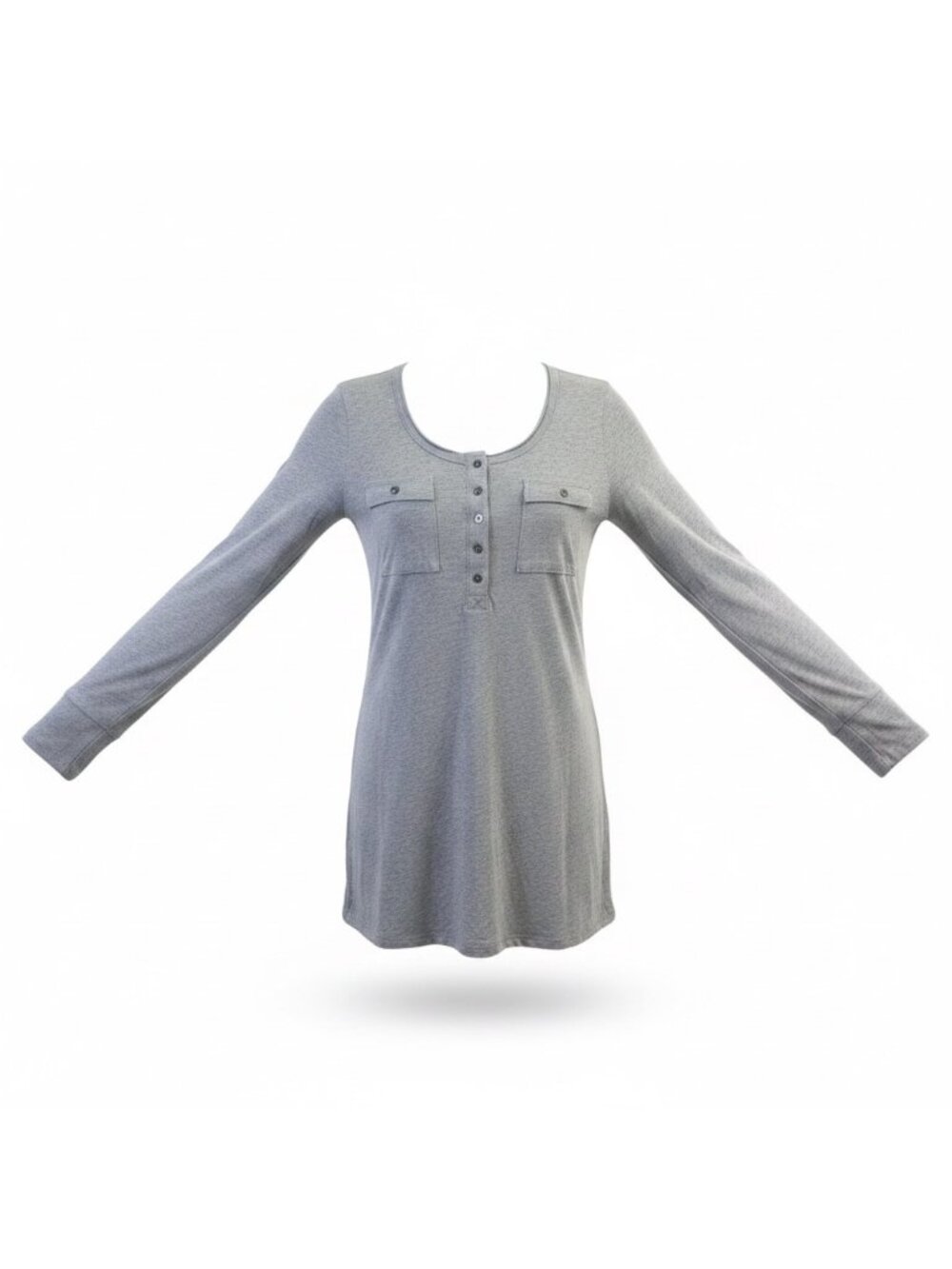 Lucy Women Gray Cotton Henley Long Sleeve Shirt Button Front Size M